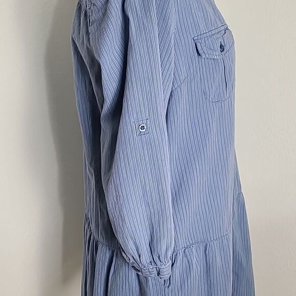 Prototype Blue & White Pinstripe Peplum Buttondown Top, Size Large - Picture 10 of 11